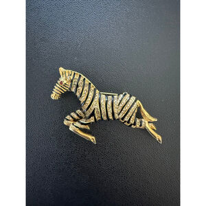 Vintage 1950s Running Zebra Rhinestone Brooch